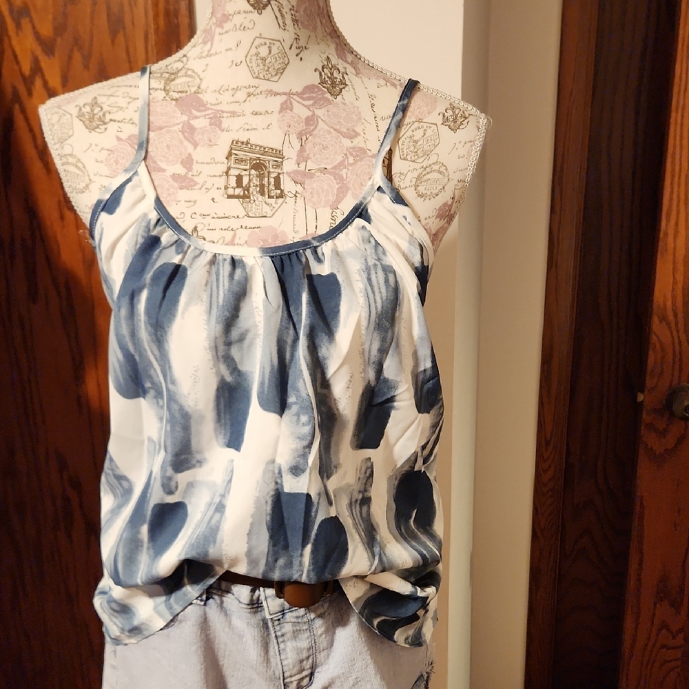SHEIN Blue and White Ruched Camisole Top
